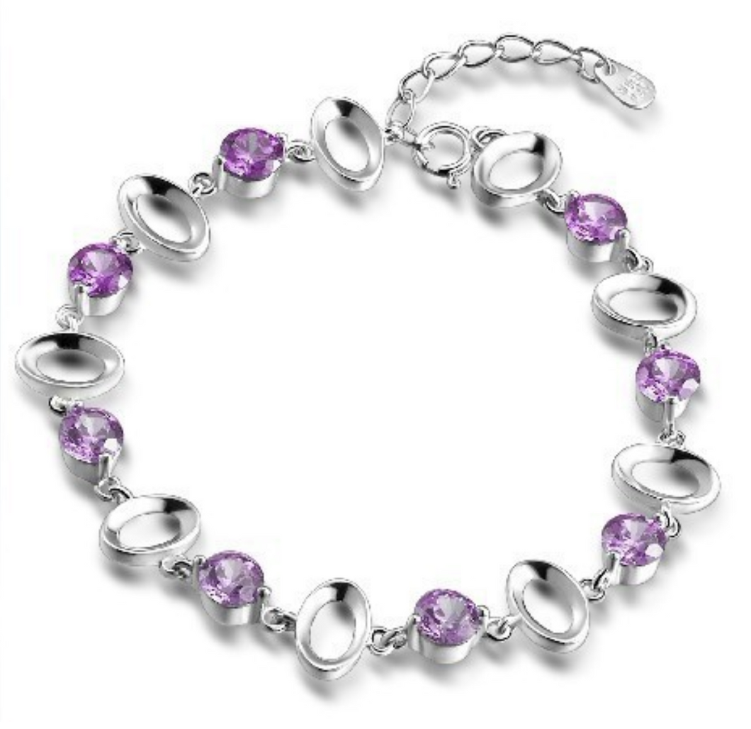 Sterling Silver Bracelet With Amethyst Gemstones - The $19.95 Store