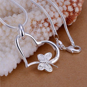 Stearling Silver Heart & Butterfly Pendant - The $19.95 Store